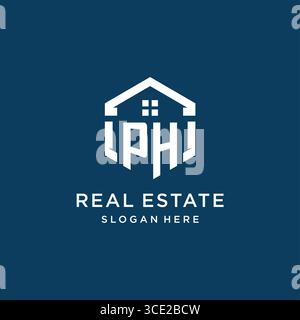 Letter PH logo for real estate with hexagon style vector graphic Stock Vector