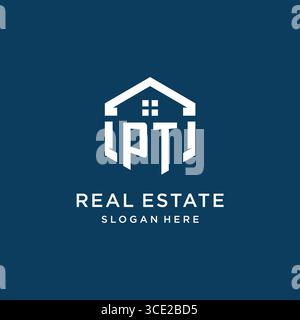 Letter PT logo for real estate with hexagon style vector graphic Stock Vector