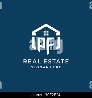 Letter PF logo for real estate with hexagon style vector graphic Stock Vector