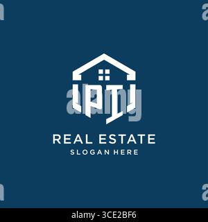 Letter PI logo for real estate with hexagon style vector graphic Stock Vector