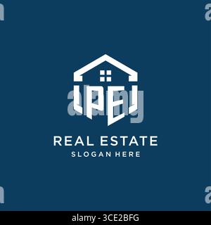 Letter PE logo for real estate with hexagon style vector graphic Stock Vector