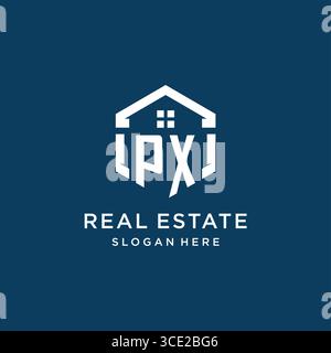 Letter PX logo for real estate with hexagon style vector graphic Stock Vector