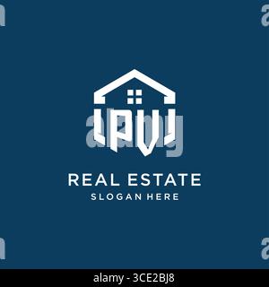 Letter PV logo for real estate with hexagon style vector graphic Stock Vector
