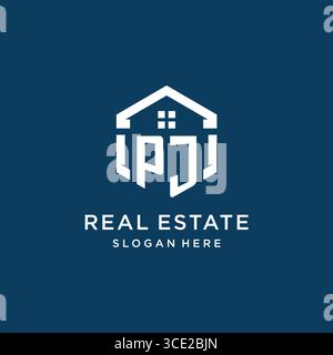 Letter PJ logo for real estate with hexagon style vector graphic Stock Vector