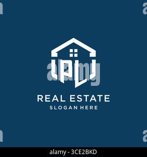 Letter PL logo for real estate with hexagon style vector graphic Stock Vector