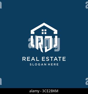 Letter RJ logo for real estate with hexagon style vector graphic Stock Vector