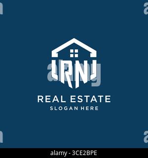 Letter RN logo for real estate with hexagon style vector graphic Stock Vector