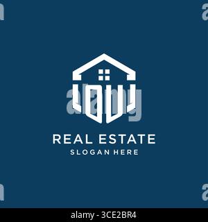 Letter OU logo for real estate with hexagon style vector graphic Stock Vector
