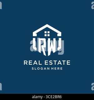 Letter RW logo for real estate with hexagon style vector graphic Stock Vector