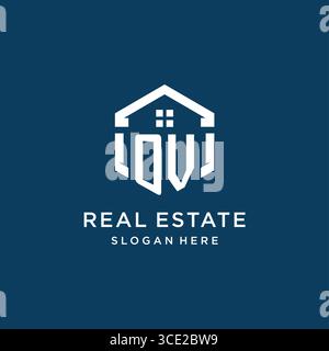 Letter OV logo for real estate with hexagon style vector graphic Stock Vector