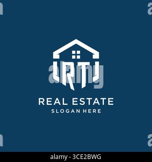 Letter RT logo for real estate with hexagon style vector graphic Stock Vector