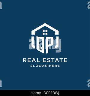 Letter QP logo for real estate with hexagon style vector graphic Stock Vector