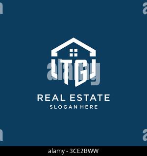 Letter TG logo for real estate with hexagon style vector graphic Stock Vector