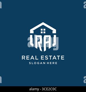 Letter RA logo for real estate with hexagon style vector graphic Stock Vector