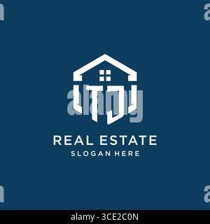 Letter TJ logo for real estate with hexagon style vector graphic Stock Vector