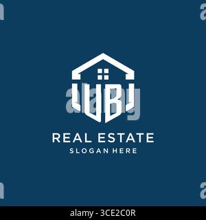 Letter UB logo for real estate with hexagon style vector graphic Stock Vector