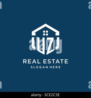 Letter UZ logo for real estate with hexagon style vector graphic Stock Vector
