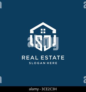 Letter SJ logo for real estate with hexagon style vector graphic Stock Vector