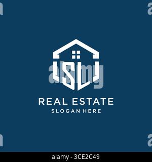 Letter SL logo for real estate with hexagon style vector graphic Stock Vector