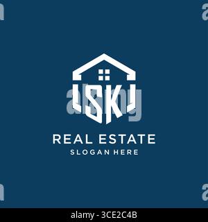 Letter SK logo for real estate with hexagon style vector graphic Stock Vector