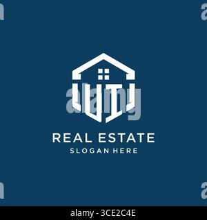 Letter UI logo for real estate with hexagon style vector graphic Stock Vector