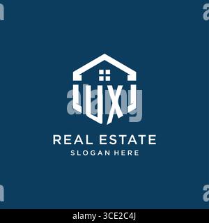 Letter UX logo for real estate with hexagon style vector graphic Stock Vector