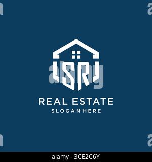 Letter SR logo for real estate with hexagon style vector graphic Stock Vector