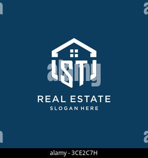 Letter ST logo for real estate with hexagon style vector graphic Stock Vector