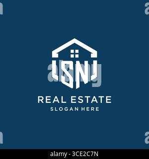 Letter SN logo for real estate with hexagon style vector graphic Stock Vector