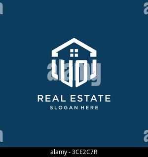 Letter UO logo for real estate with hexagon style vector graphic Stock Vector
