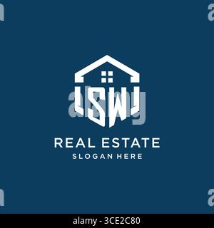 Letter SW logo for real estate with hexagon style vector graphic Stock Vector