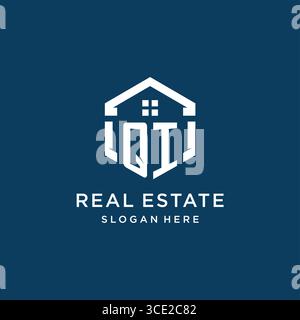 Letter QI logo for real estate with hexagon style vector graphic Stock Vector