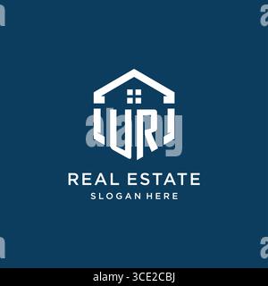 Letter UR logo for real estate with hexagon style vector graphic Stock Vector