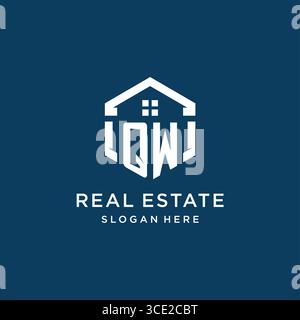 Letter QW logo for real estate with hexagon style vector graphic Stock Vector