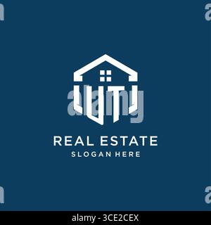 Letter UT logo for real estate with hexagon style vector graphic Stock Vector