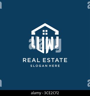 Letter UW logo for real estate with hexagon style vector graphic Stock Vector