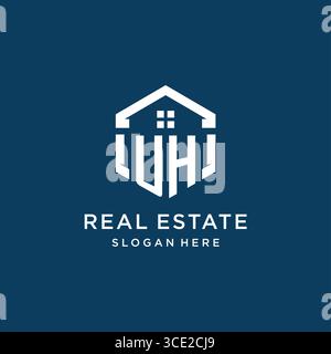 Letter UH logo for real estate with hexagon style vector graphic Stock Vector