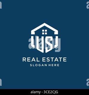 Letter US logo for real estate with hexagon style vector graphic Stock Vector