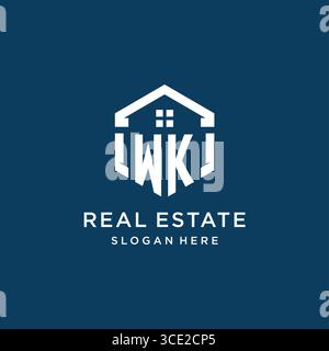 Letter WK logo for real estate with hexagon style vector graphic Stock Vector