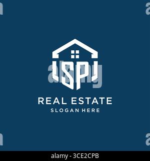 Letter SP logo for real estate with hexagon style vector graphic Stock Vector