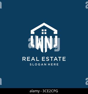 Letter WN logo for real estate with hexagon style vector graphic Stock Vector