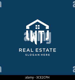 Letter WT logo for real estate with hexagon style vector graphic Stock Vector