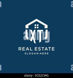 Letter XT logo for real estate with hexagon style vector graphic Stock Vector