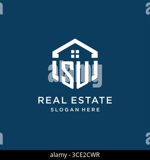 Letter SU logo for real estate with hexagon style vector graphic Stock Vector