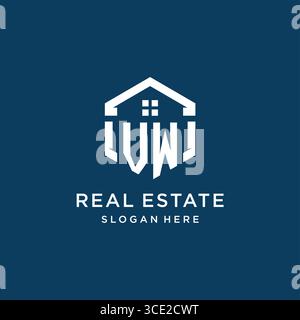 Letter VW logo for real estate with hexagon style vector graphic Stock Vector