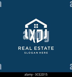 Letter XJ logo for real estate with hexagon style vector graphic Stock Vector