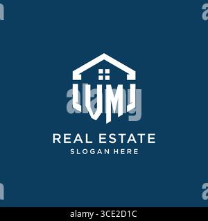 Letter VM logo for real estate with hexagon style vector graphic Stock Vector