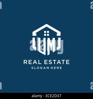Letter UM logo for real estate with hexagon style vector graphic Stock Vector