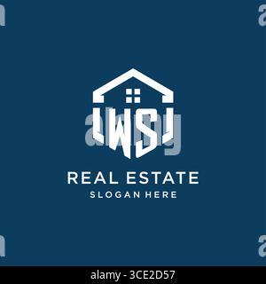 Letter WS logo for real estate with hexagon style vector graphic Stock Vector