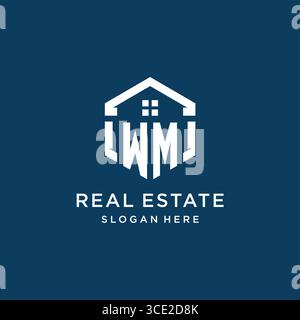 Letter WM logo for real estate with hexagon style vector graphic Stock Vector